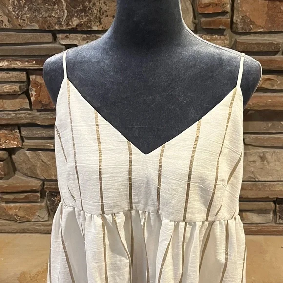 Jenni Kayne Cove Dress in Gold Stripe Spaghetti Strap Ankle Length - Picture 2 of 11